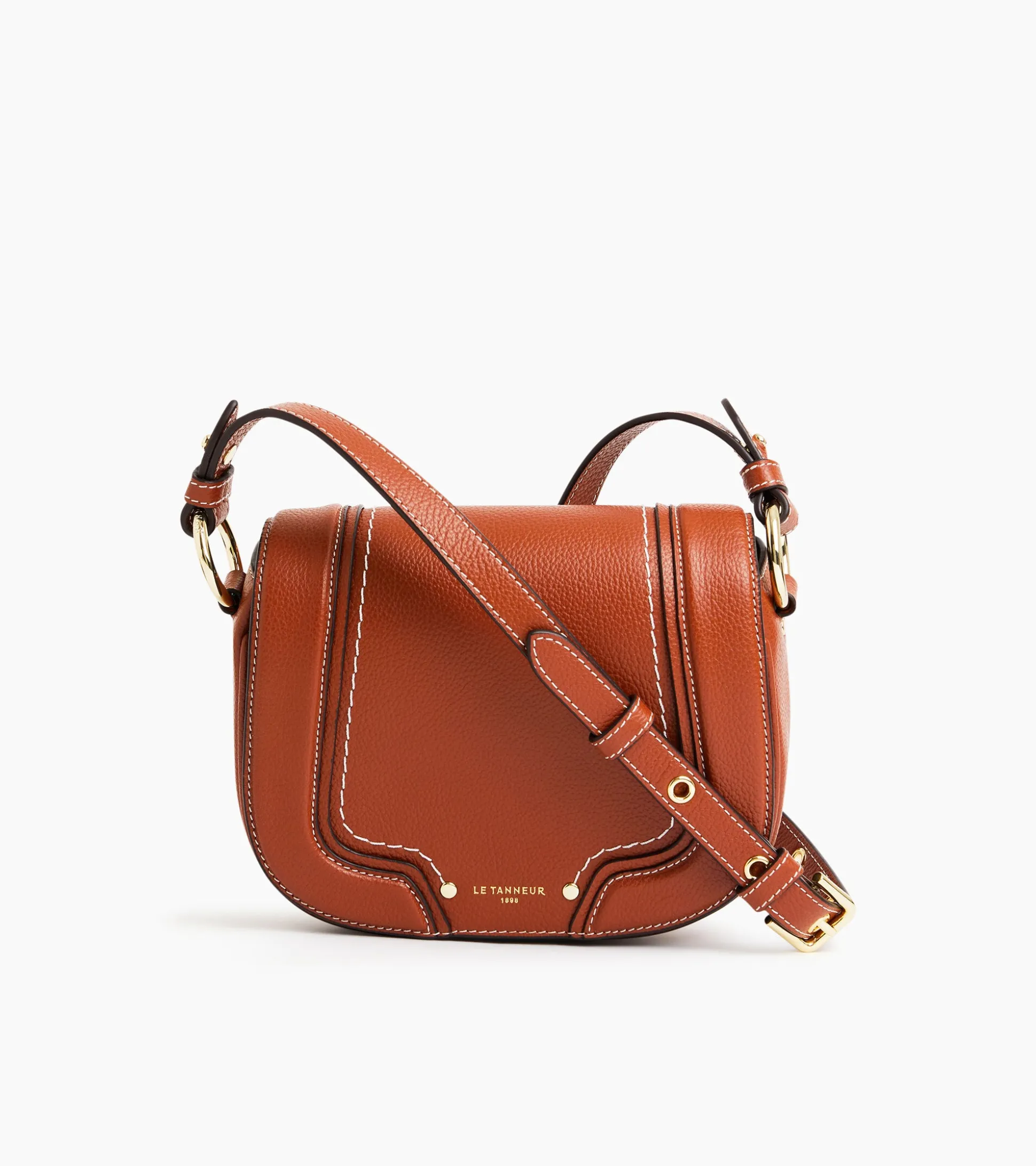 Petit sac bandoulière Ella en cuir grainé - Mahogany Brown