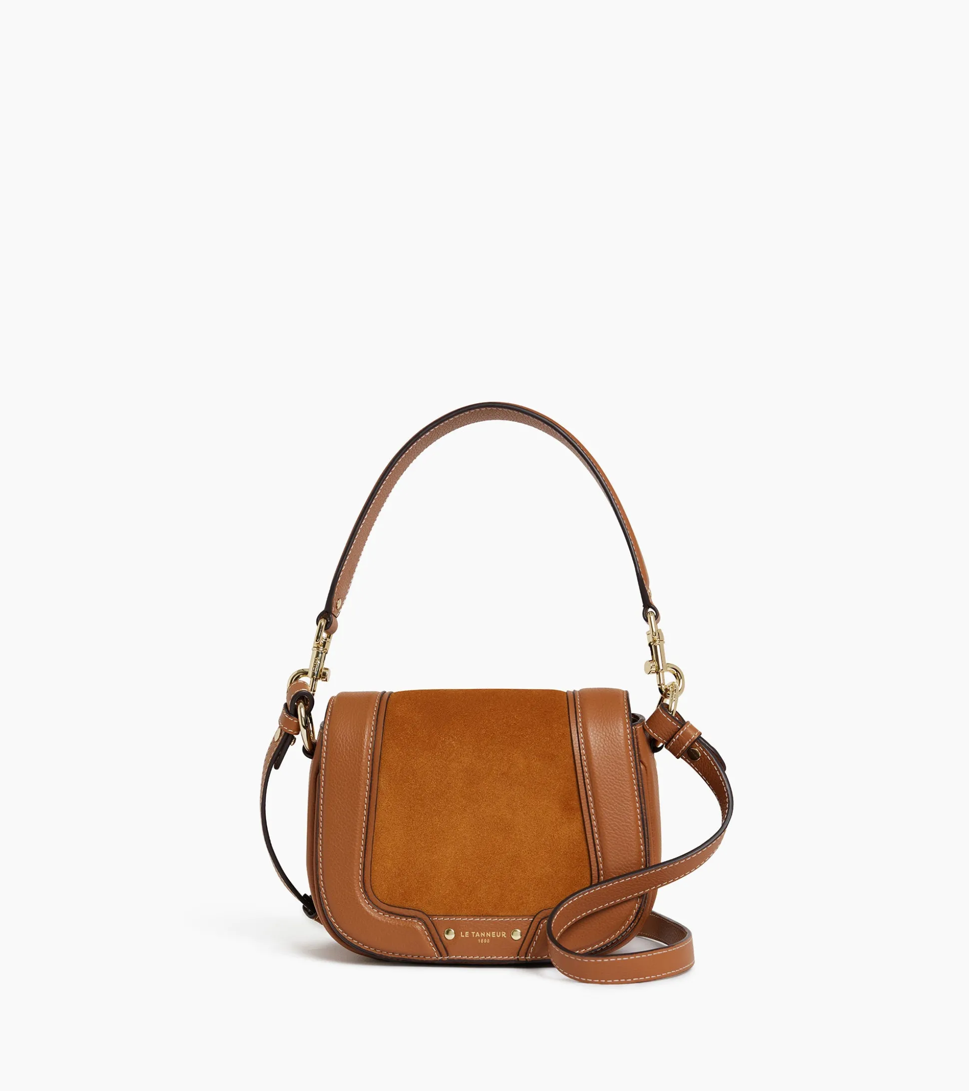 Petit sac bandoulière Ella en cuir grainé et nubuck - Brown Tan