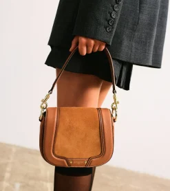 Petit sac bandoulière Ella en cuir grainé et nubuck - Brown Tan