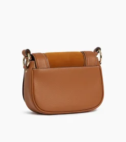Petit sac bandoulière Ella en cuir grainé et nubuck - Brown Tan
