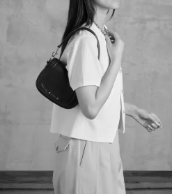 Petit sac bandoulière Ella en cuir grainé - BLEU ARGILE