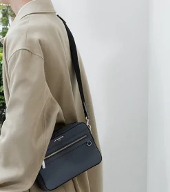 Petit sac bandoulière Emile en cuir signature T - BLEU ARGILE