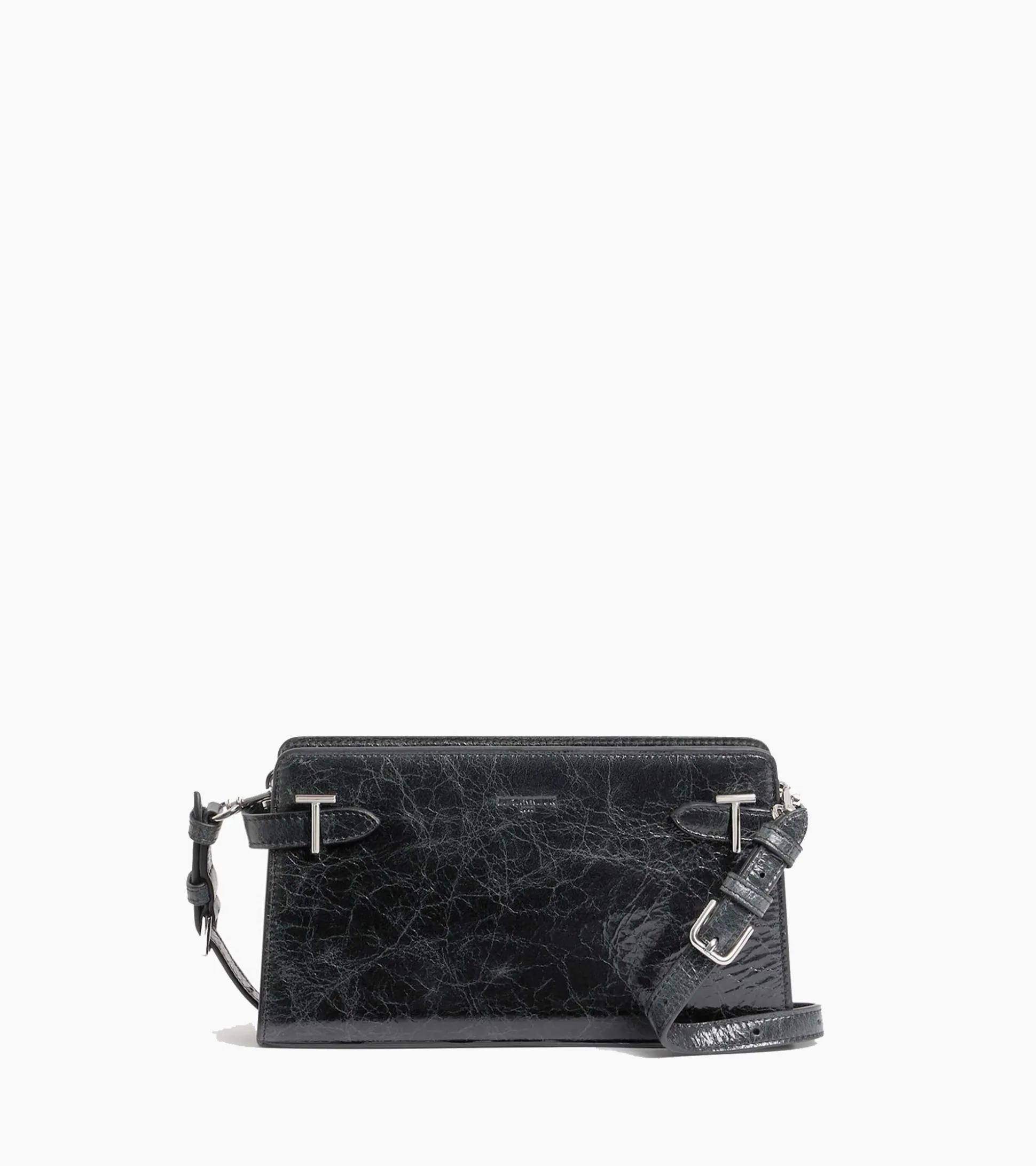 Petit sac bandoulière Emilie en cuir froissé - NOIR 1