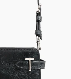 Petit sac bandoulière Emilie en cuir froissé - NOIR 1