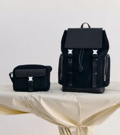 Petit sac bandoulière Maurice en feutre de laine et cuir lisse - CREPUSCULE-NOIR