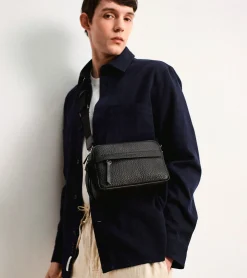 Petit sac bandoulière Noah en cuir grain buffle et cuir lisse - NOIR 1