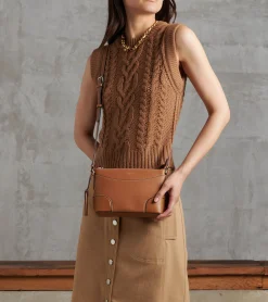 Petit sac bandoulière Romy en cuir grainé et lisse - Brown Tan