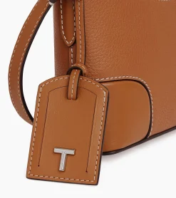 Petit sac bandoulière Romy en cuir grainé et lisse - Brown Tan