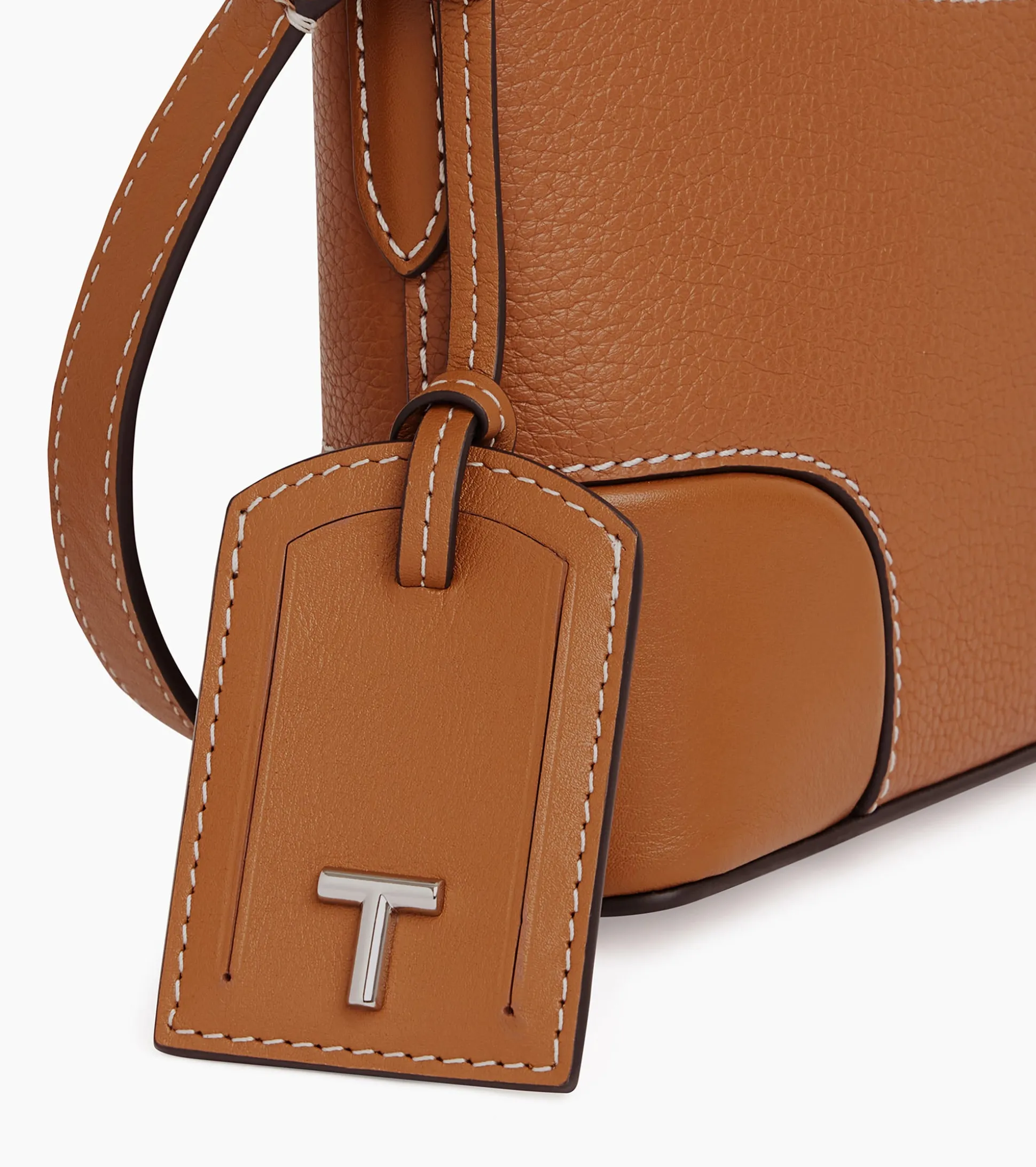 Petit sac bandoulière Romy en cuir grainé et lisse - Brown Tan