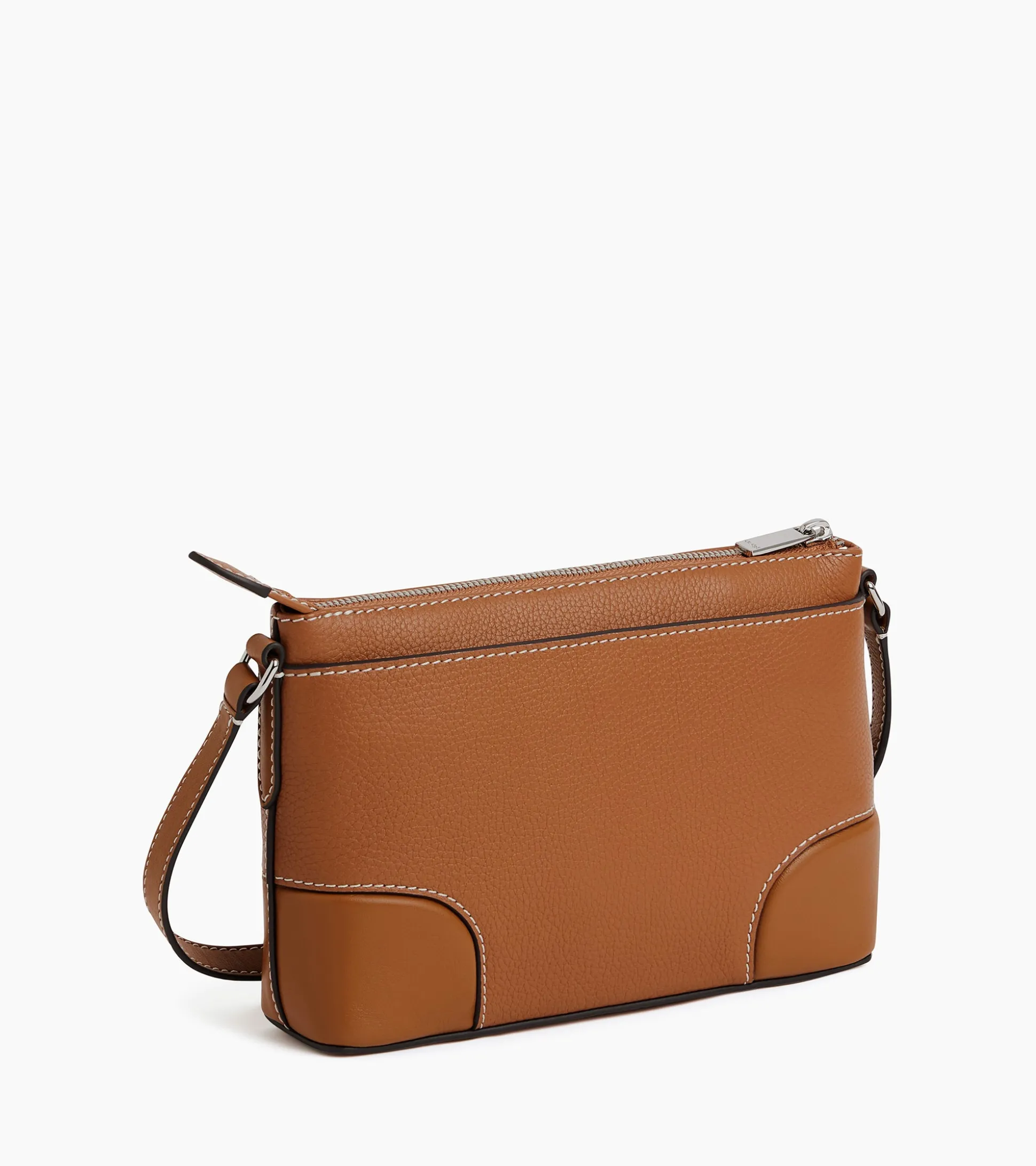 Petit sac bandoulière Romy en cuir grainé et lisse - Brown Tan
