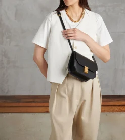 Petit sac bandoulière Rose en cuir lisse - Black