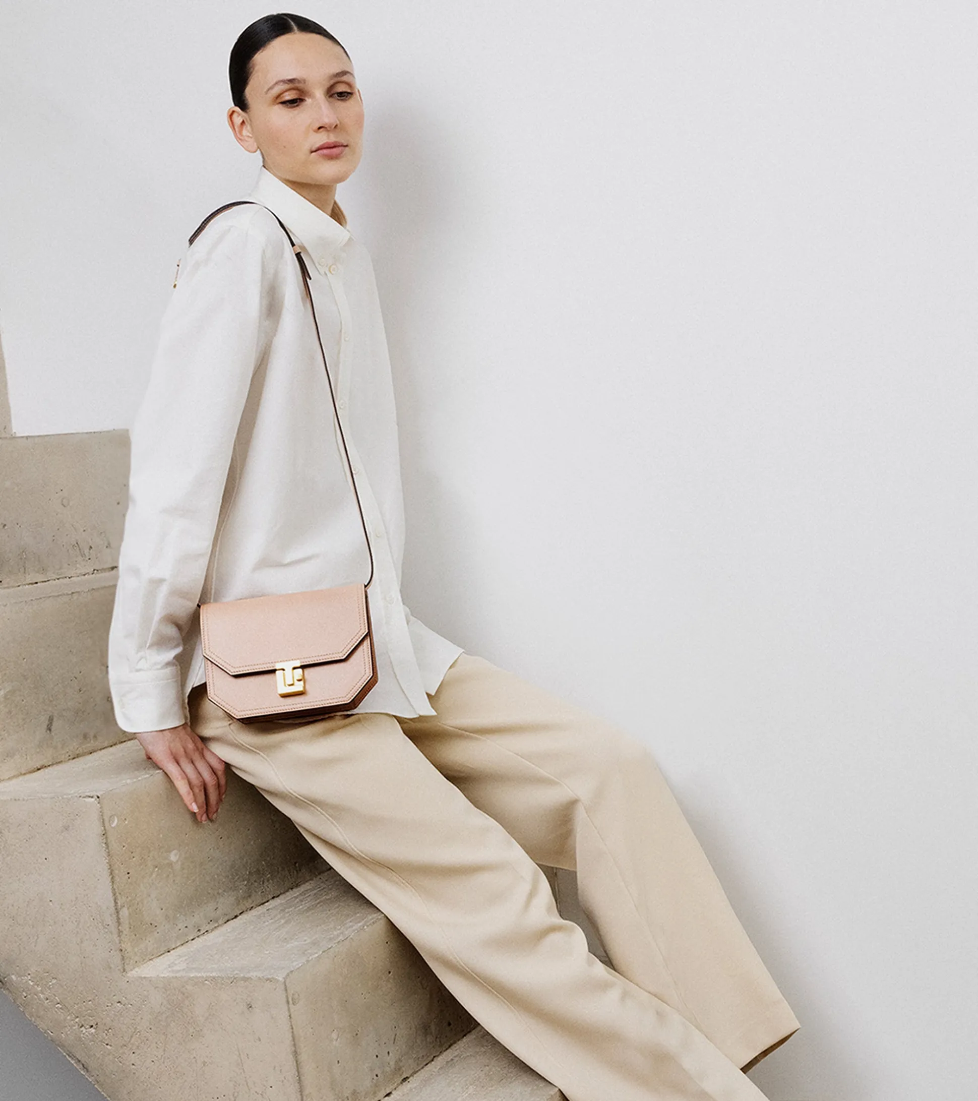 Petit sac bandoulière Rose en cuir lisse - ROSE POUDRE