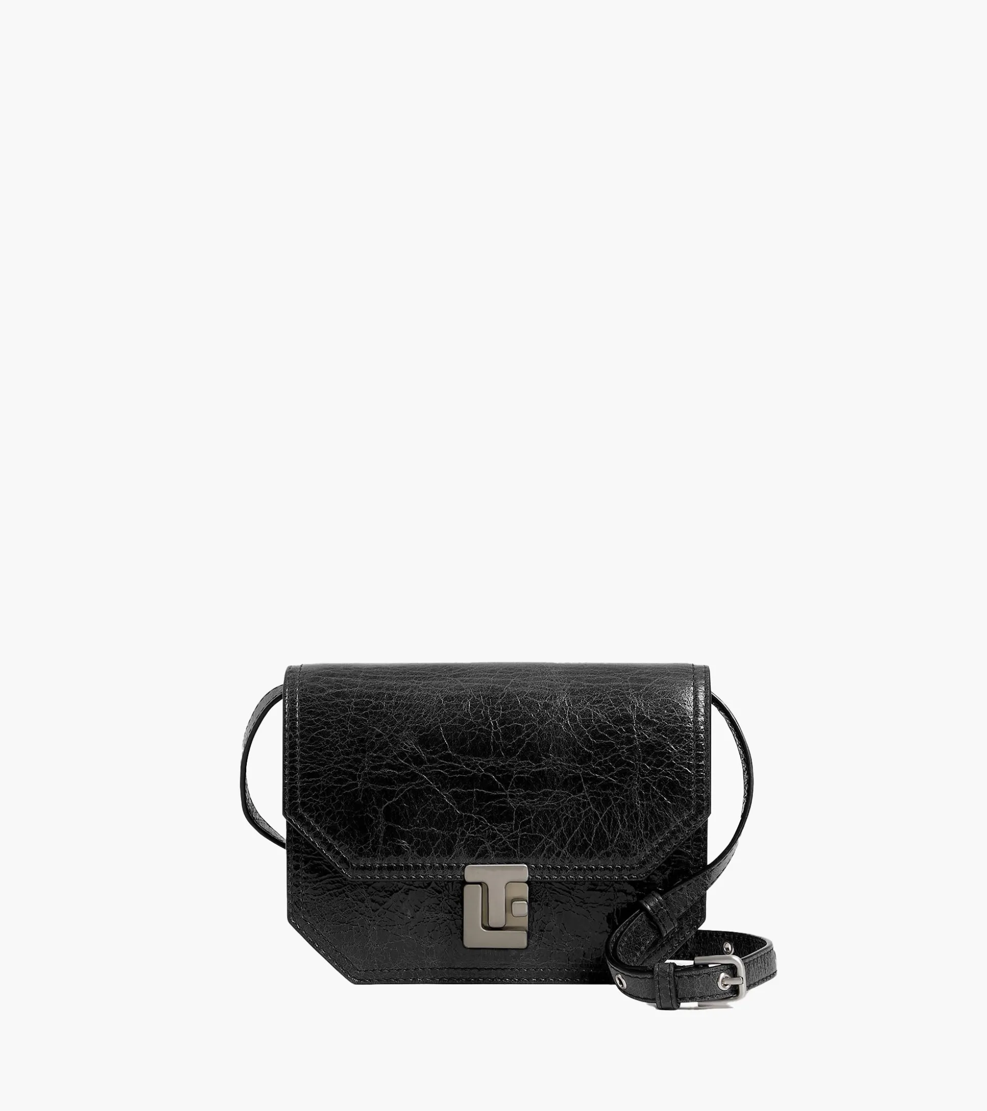 Petit sac bandoulière Rose en cuir froissé - NOIR 1