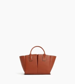 Petit sac cabas Elena en cuir grainé - ACAJOU 1