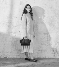 Petit sac cabas Elena en cuir grainé - BLEU ARGILE