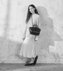 Petit sac cabas Elena en cuir grainé - BLEU ARGILE