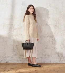 Petit sac cabas Elena en cuir grainé - NOIR 1
