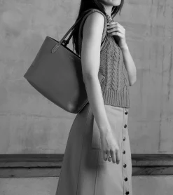 Petit sac cabas Louise en cuir grainé - AURORE-GREGE