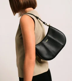 Petit sac demi-lune Juliette en cuir grainé - Black
