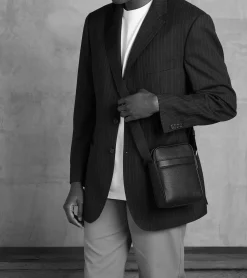 Petite sacoche Charles en cuir grainé - Coffee Brown