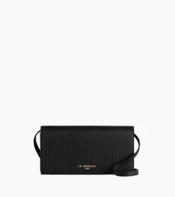Pochette à rabat avec bandoulière amovible Emilie en cuir signature T - Black Le Bleu