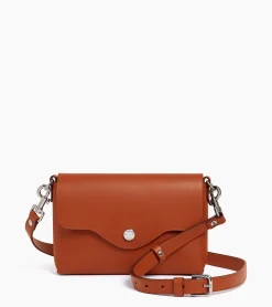 Pochette à rabat avec bandoulières amovibles Sans Couture en cuir lisse - Mahogany Brown