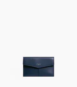Pochette enveloppe moyen modèle Charlotte en cuir lisse - Bleu crépuscule
