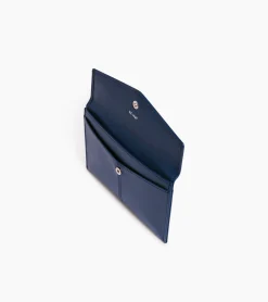 Pochette enveloppe moyen modèle Charlotte en cuir lisse - Bleu crépuscule