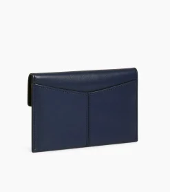 Pochette enveloppe moyen modèle Charlotte en cuir lisse - Bleu crépuscule