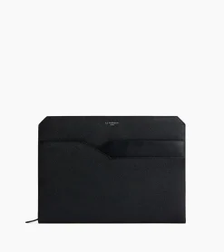 Pochette ordinateur Gaston en cuir grain croisé - Black