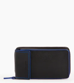 Pochette téléphone zippée tour de cou Alexis en cuir grainé - Black