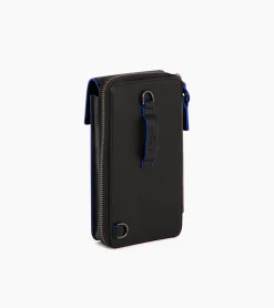 Pochette téléphone zippée tour de cou Alexis en cuir grainé - Black