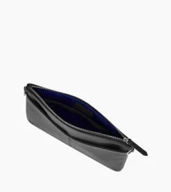 Pochette zippée avec bandoulière amovible Charlotte en cuir lisse - Black