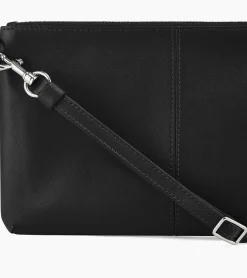 Pochette zippée avec bandoulière amovible Charlotte en cuir lisse - Black