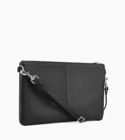 Pochette zippée avec bandoulière amovible Charlotte en cuir lisse - Black