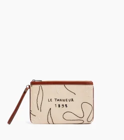 Pochette zippée Sarah Espeute en cuir semi-végétal et toile coton - White Chalk Brown Tan