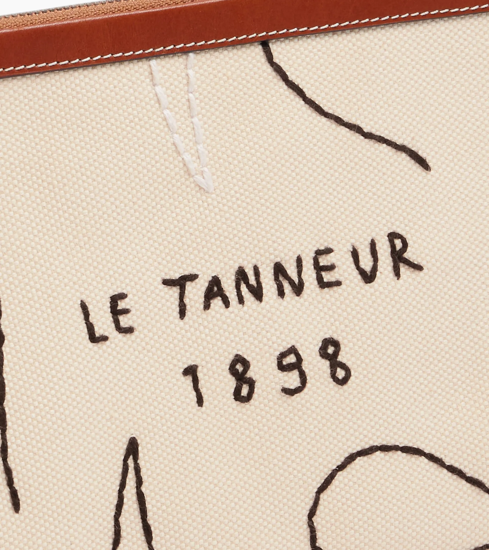 Pochette zippée Sarah Espeute en cuir semi-végétal et toile coton - White Chalk Brown Tan
