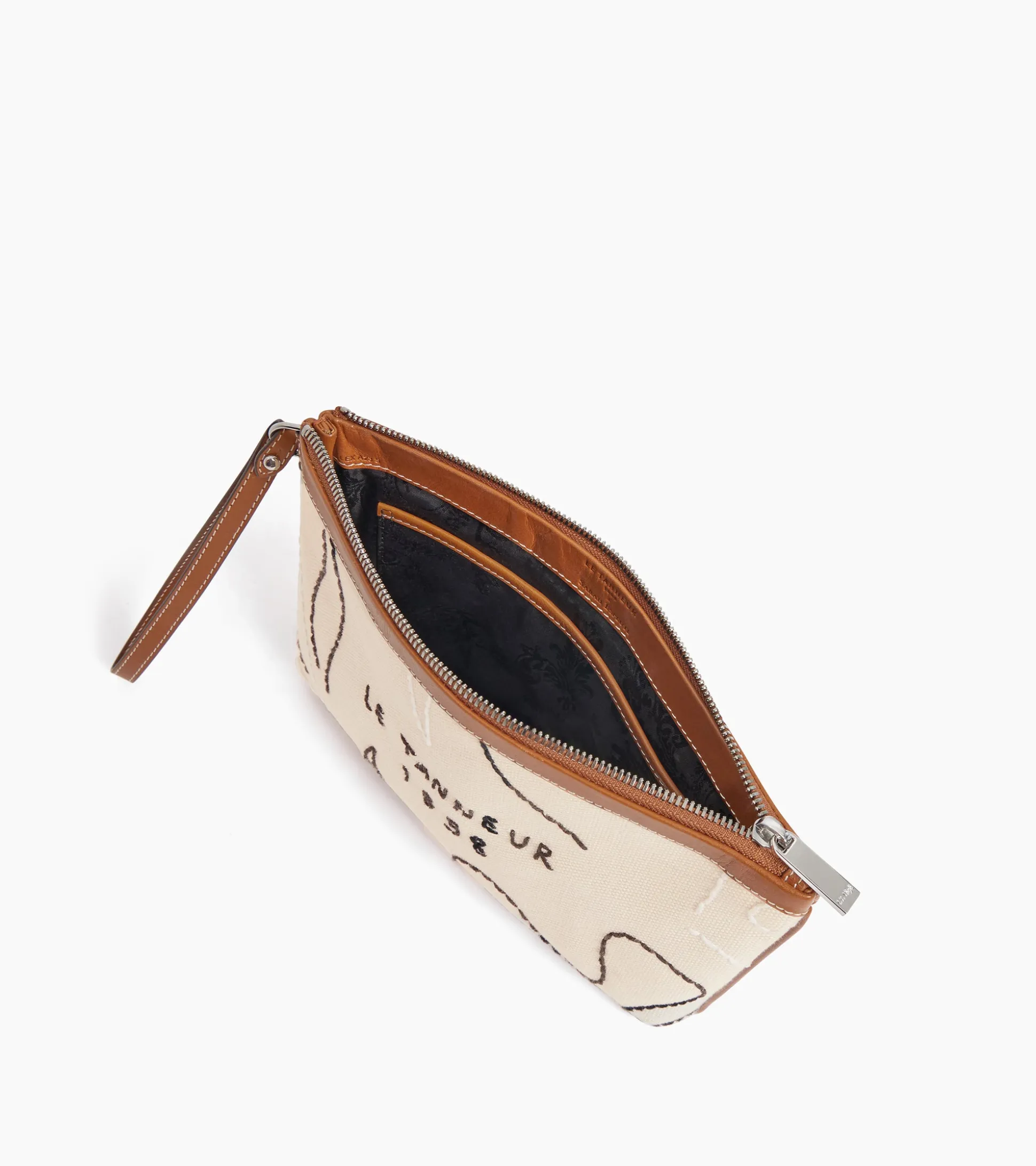 Pochette zippée Sarah Espeute en cuir semi-végétal et toile coton - White Chalk Brown Tan