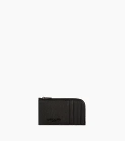 Porte carte large zippé Emile en cuir signature T - Black