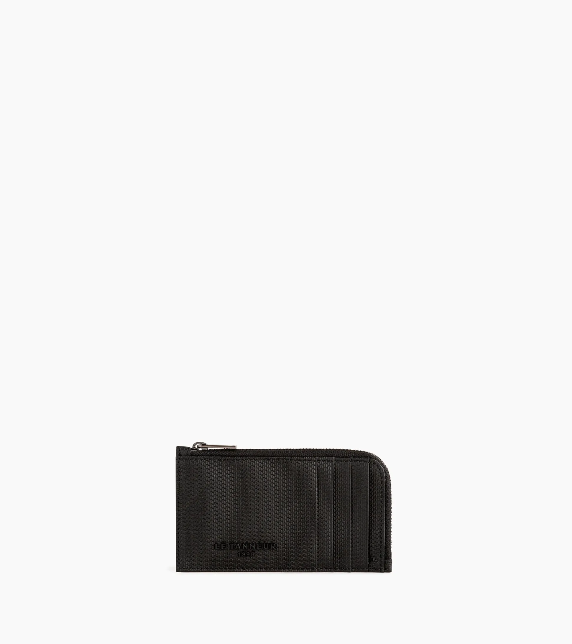 Porte carte large zippé Emile en cuir signature T - Black