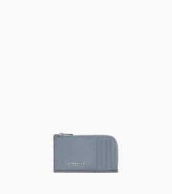 Porte carte large zippé Emile en cuir signature T - BLEU ARGILE