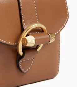Porte cartes à bandoulière amovible Pia en cuir lisse - TAN