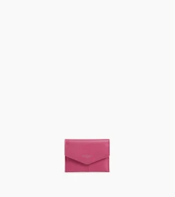 Porte cartes à rabat Charlotte en cuir lisse - Pink Fuxia