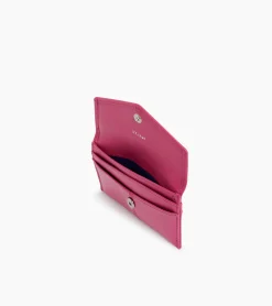Porte cartes à rabat Charlotte en cuir lisse - Pink Fuxia