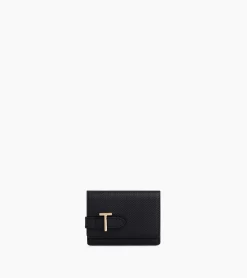 Porte cartes à rabat Emilie en cuir signature T - Black Le Bleu