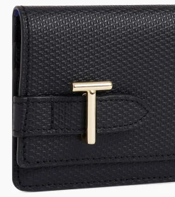 Porte cartes à rabat Emilie en cuir signature T - Black Le Bleu