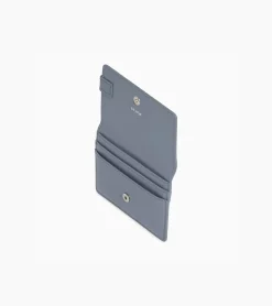 Porte cartes à rabat Emilie en cuir signature T - BLEU ARGILE