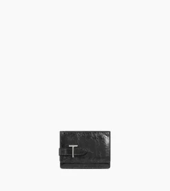 Porte cartes à rabat Emilie en cuir froissé - NOIR 1