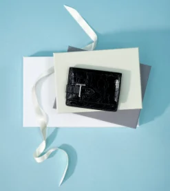 Porte cartes à rabat Emilie en cuir froissé - NOIR 1