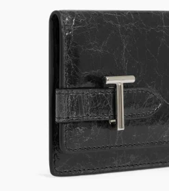 Porte cartes à rabat Emilie en cuir froissé - NOIR 1